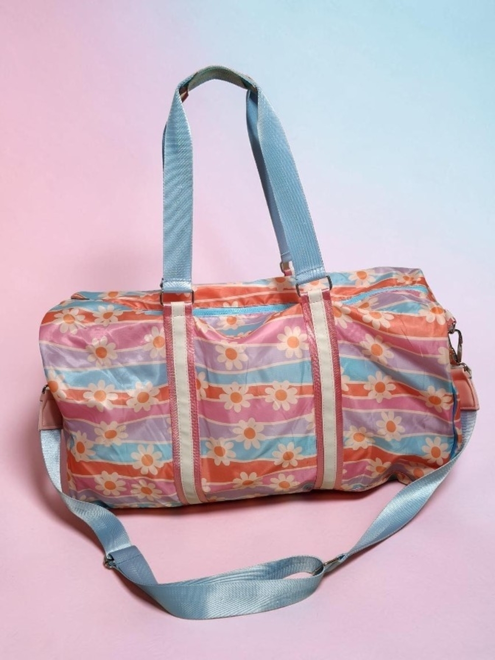 Katydid Floral Stripe Pastel Weekender Duffel Bag - Blue/Pink